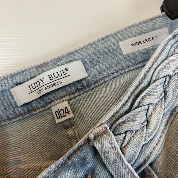 Judy Blue Size 0/24 Cadence Jean Hi Waist Wide Leg Braided Waistband Bohemian R2 - Picture 10 of 12